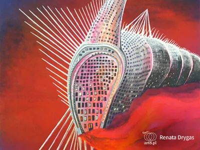 olej na tekturze, ''Miasto na Marsie'' 