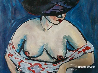 olej na płótnie, Kopia obrazu Ernsta Ludwiga Kirchnera ''Półakt kobiecy z kapeluszem'' 