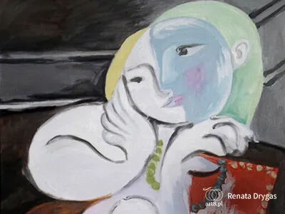 olej na płótnie, kopia obrazu Pabla Picassa ''Naga kobieta na czerwonym fotelu'' 