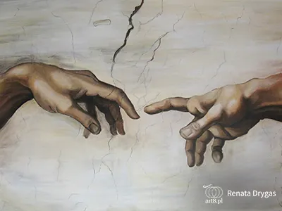 olej na płótnie, Kopia fragmentu fresku Michała Anioła ''Stworzenie Adama'' 