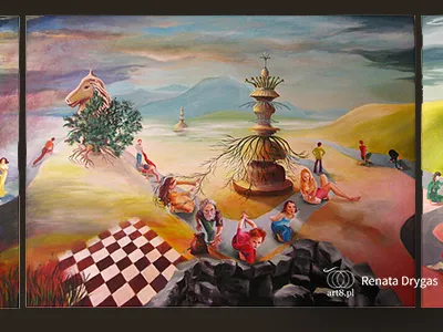 akryl plus olej na płótnie, tryptyk ''Kręta droga życia'' 