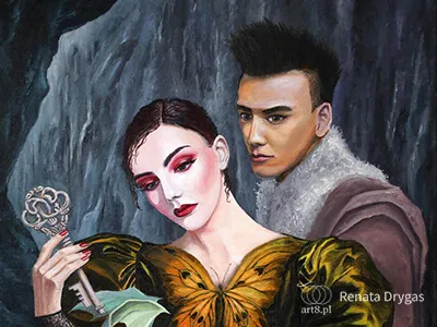 olej na płótnie, ''Podszepty'' 