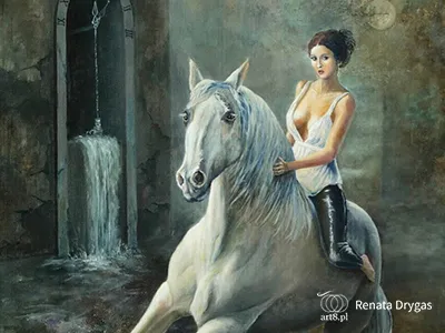 olej na płótnie, ''Dama na białym koniu'' 