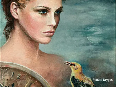 akryl na płótnie, ''Słuchając śpiewu Czasu'' 