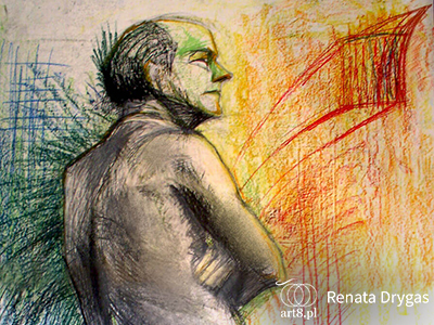 Z czasów studenckich: rysunek, technika mieszana, ''Rysunek z natury - postać stojąca'' 