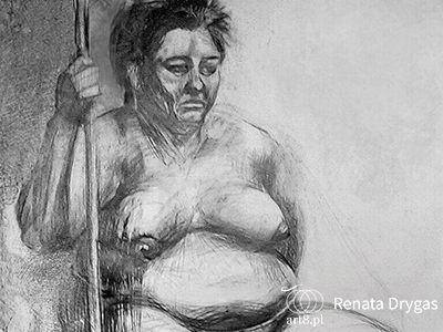 Z czasów studenckich: rysunek, ołówek, ''Rysunek z natury - postać siedząca'' 